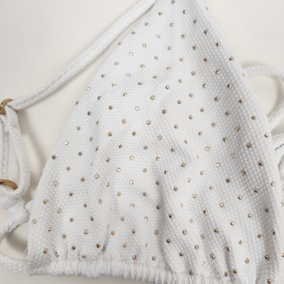 L*Space Kara Studded Bikini Top in White Size Medium NWT Triangle - Picture 3 of 6